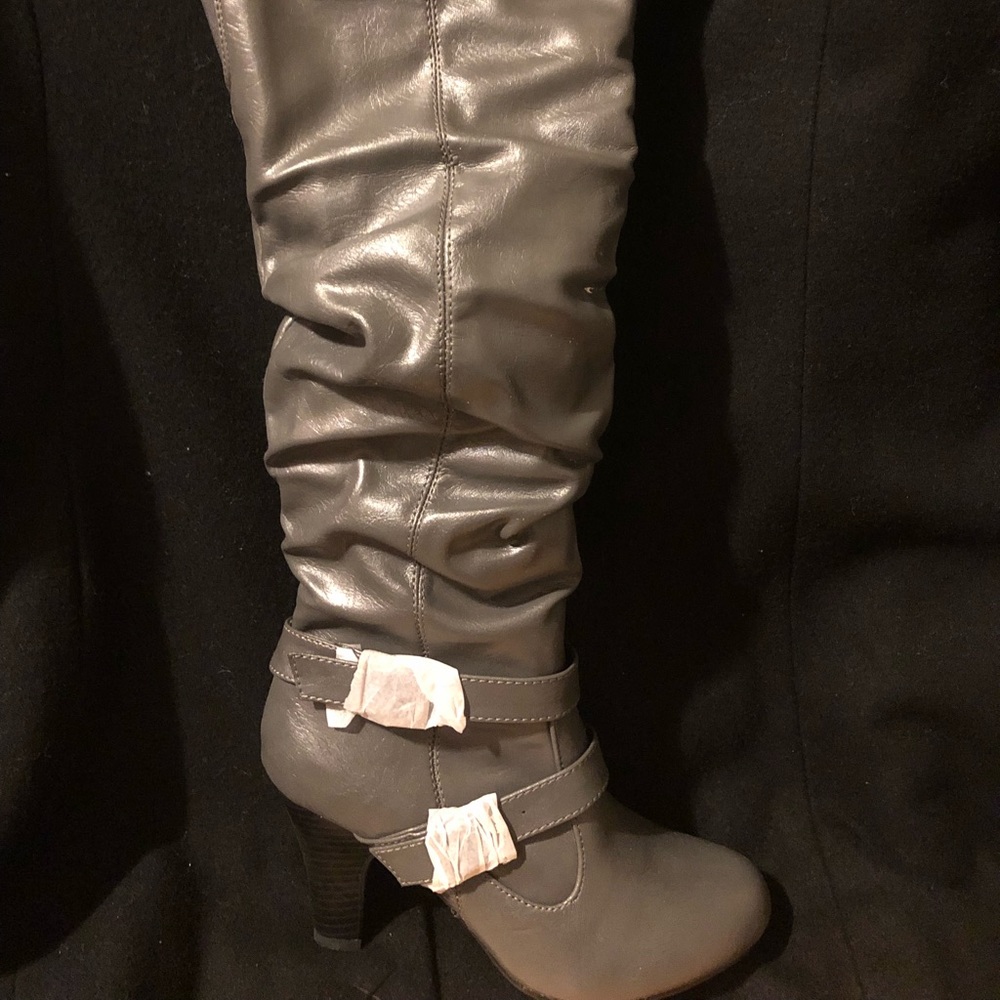 Grey Scrunch Heeled Boot